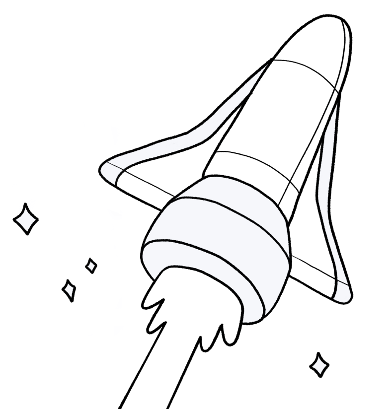 Line drawing of a rocket ship